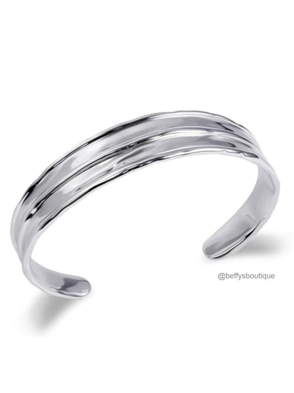 Sterling Silver Hammered Wave Cuff Bracelet Open Bangle Hypoallergenic